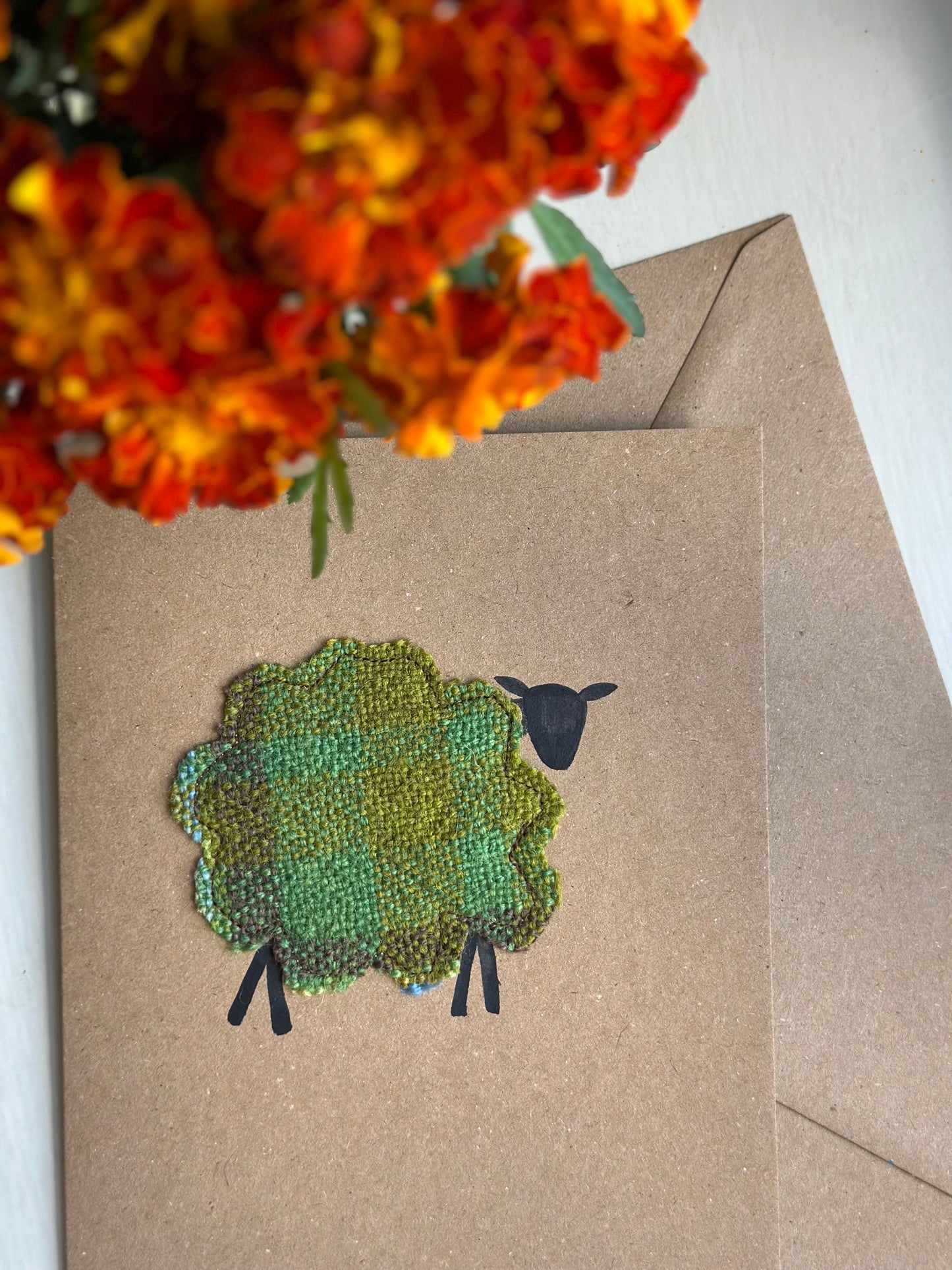 Handmade Sheep Greetings Card With Hand Painted Watercolour Details - Blank Inside