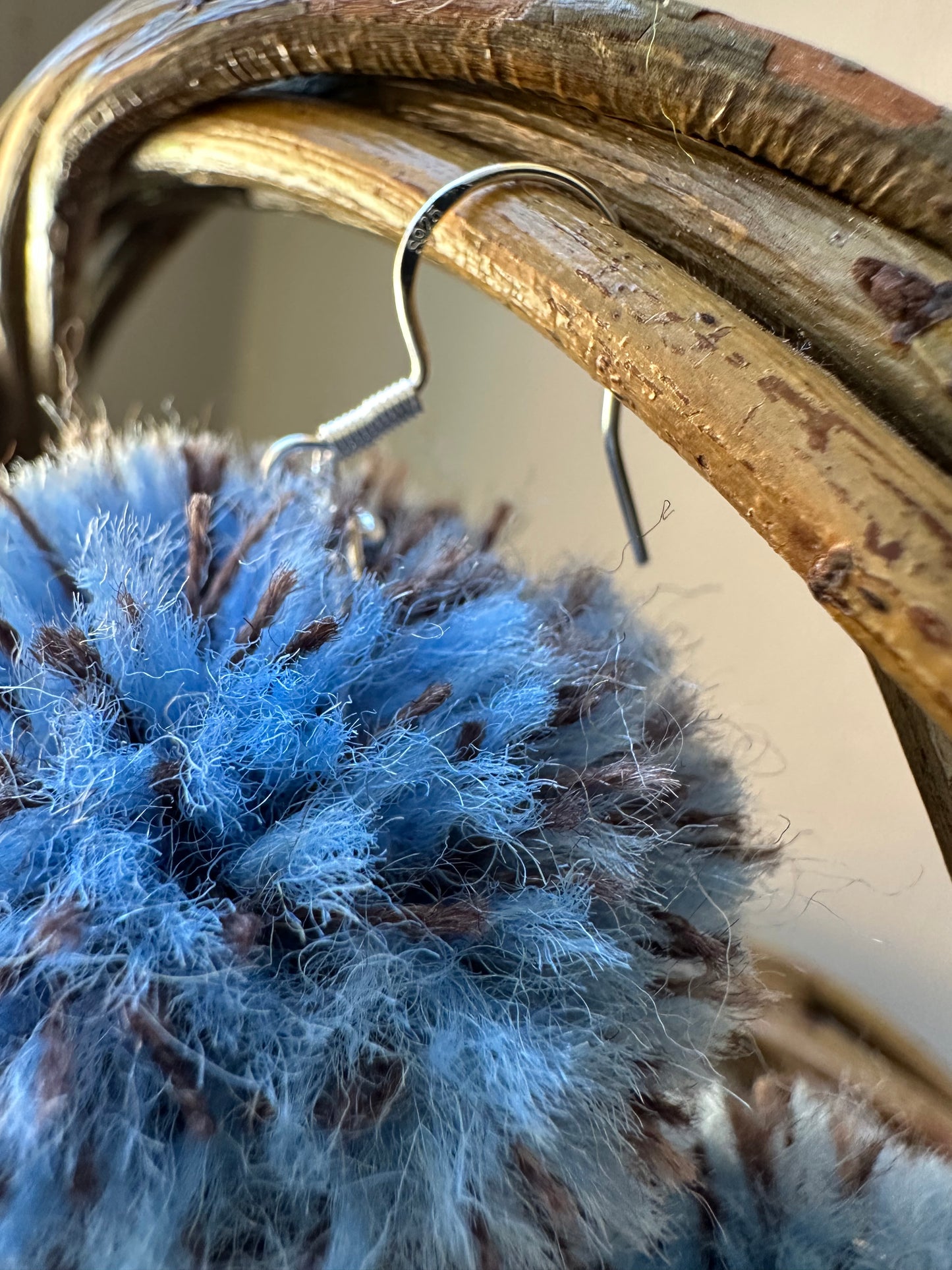 Blue & Brown Pom-Pom Earrings