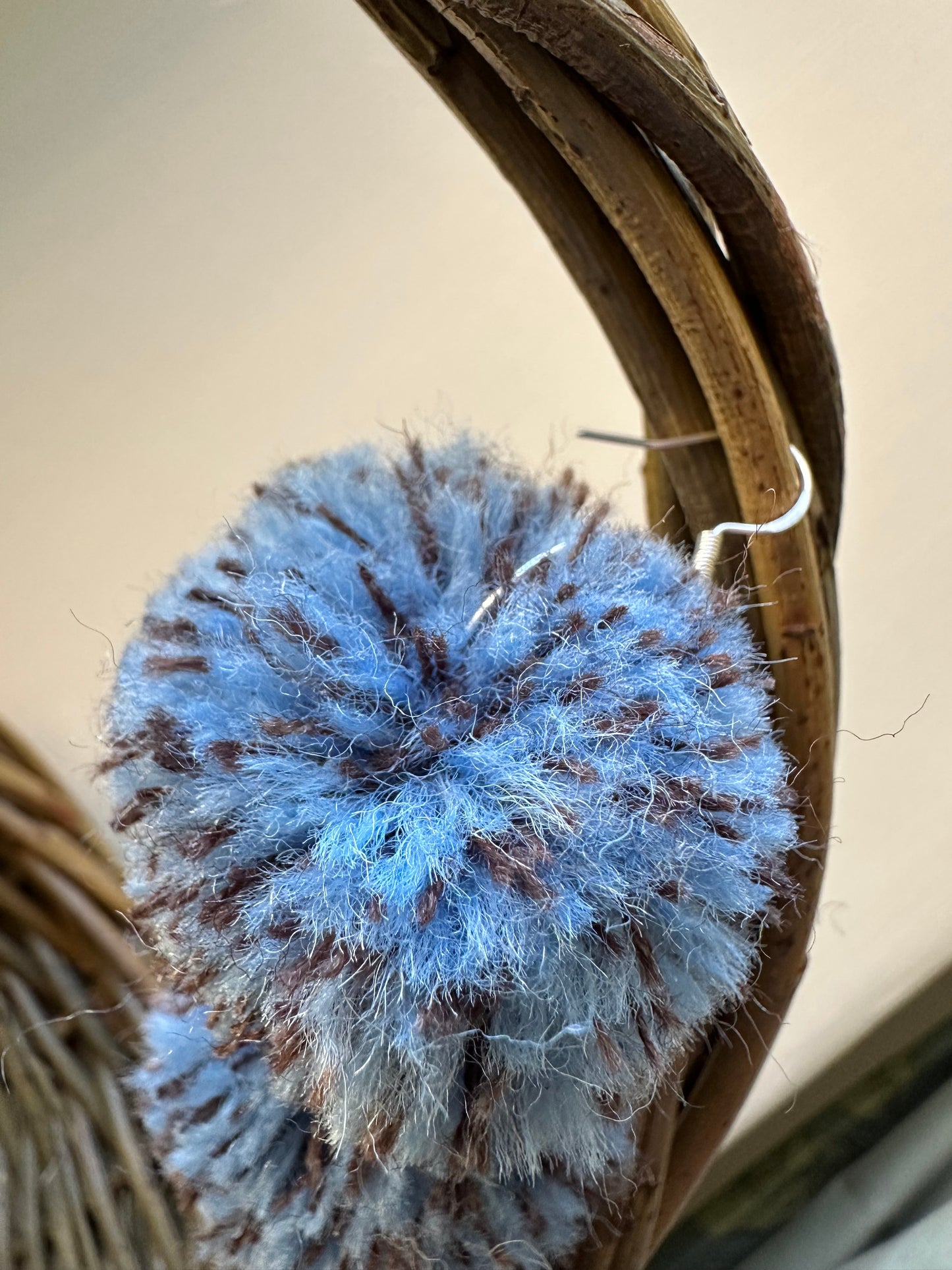 Blue & Brown Pom-Pom Earrings