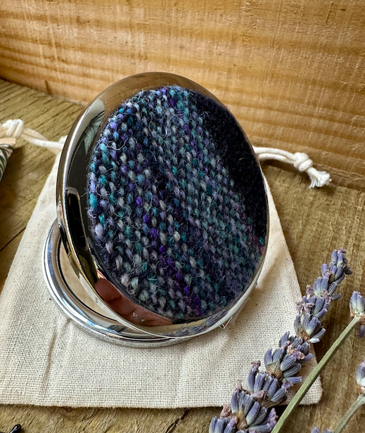 Blue Painted Stripe British Wool Fabric Topped Pocket Mirror