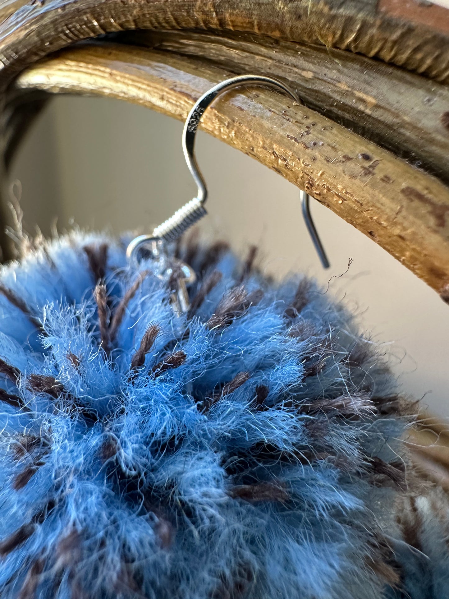 Blue & Brown Pom-Pom Earrings