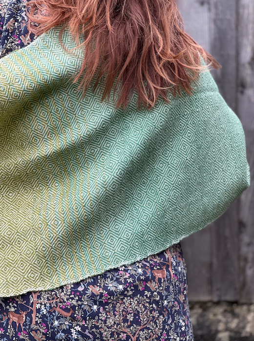 Green Graduating Diamonds British Wool Shawl