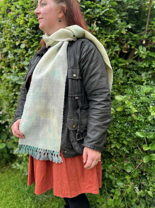 The 'Winter Falls' Hand Painted Warp Herringbone Scarf