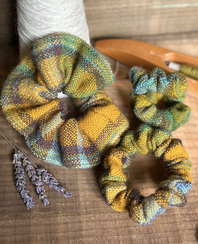 'Spring on the Avenue' Plaid Handwoven British Wool Small Scrunchies