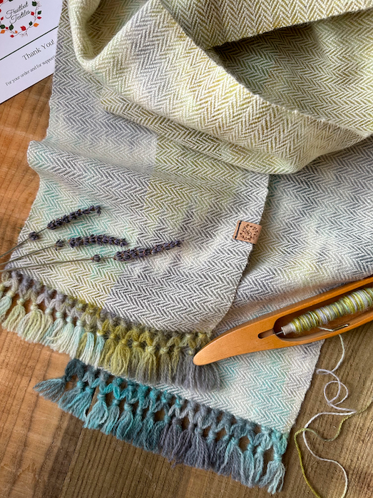 The 'Winter Falls' Hand Painted Warp Herringbone Scarf