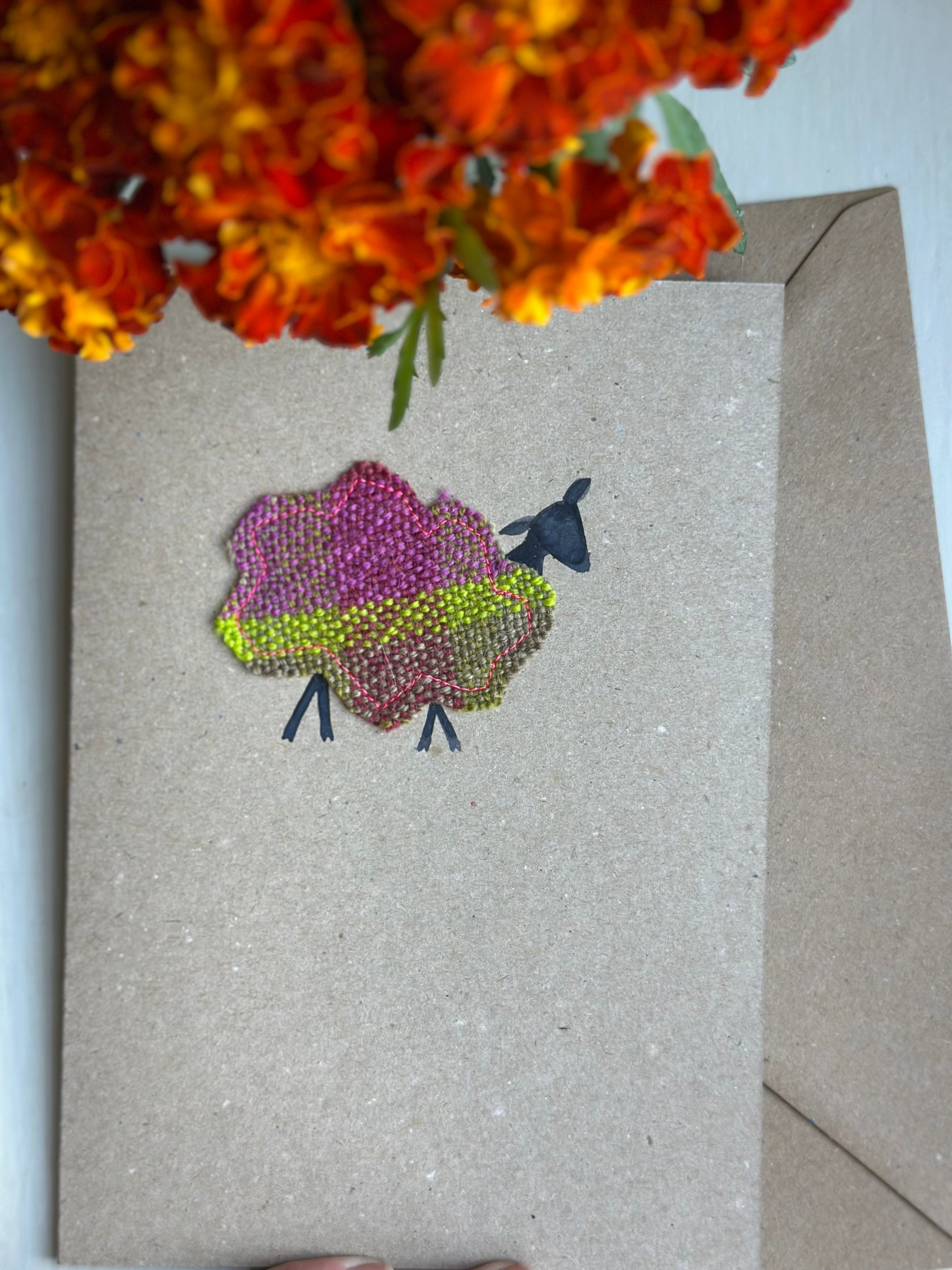 Handmade Sheep Greetings Card With Hand Painted Watercolour Details - Blank Inside