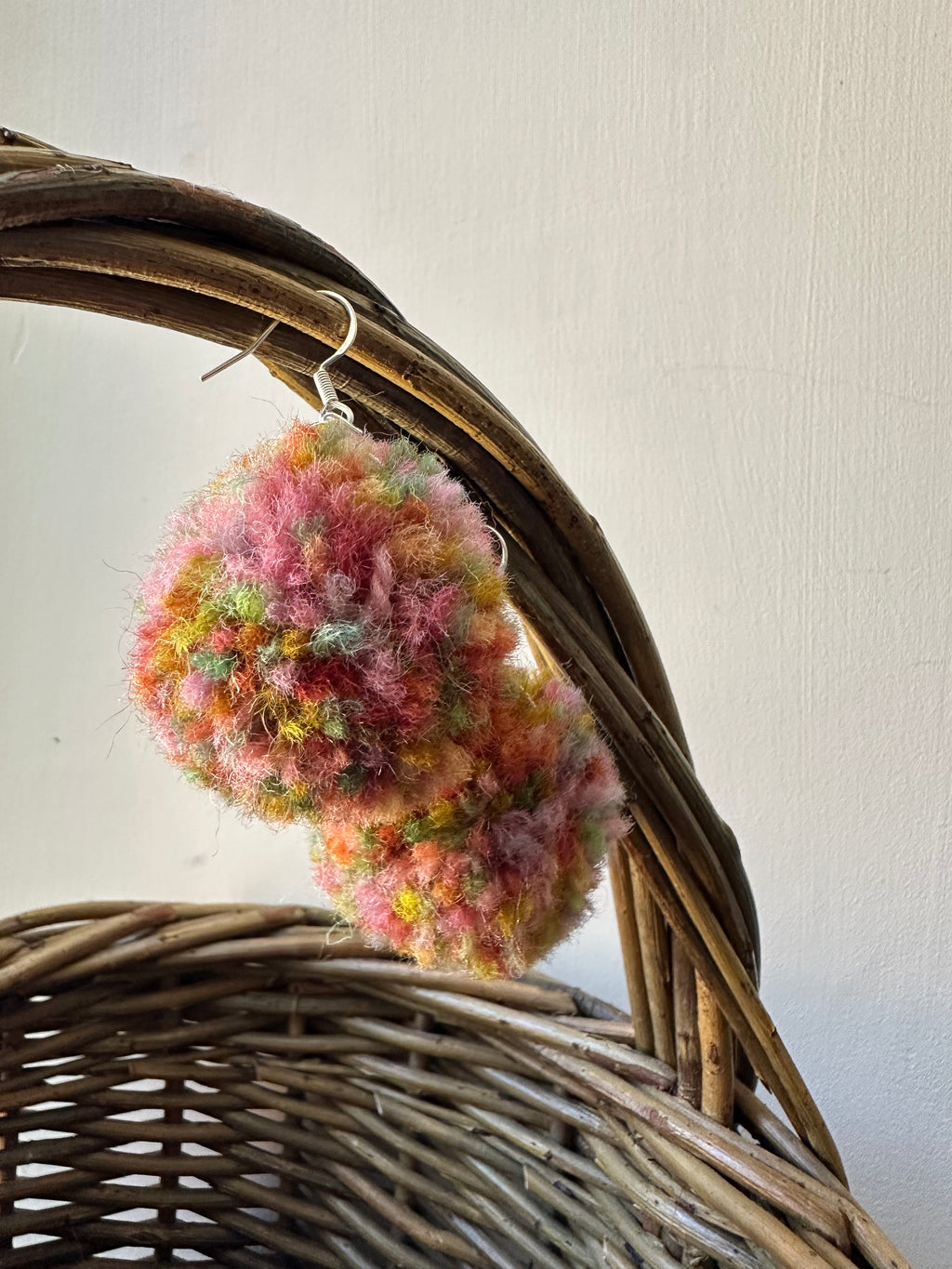 ‘Autumn at Cotehele’ Painted Yarn Pom-Pom earrings