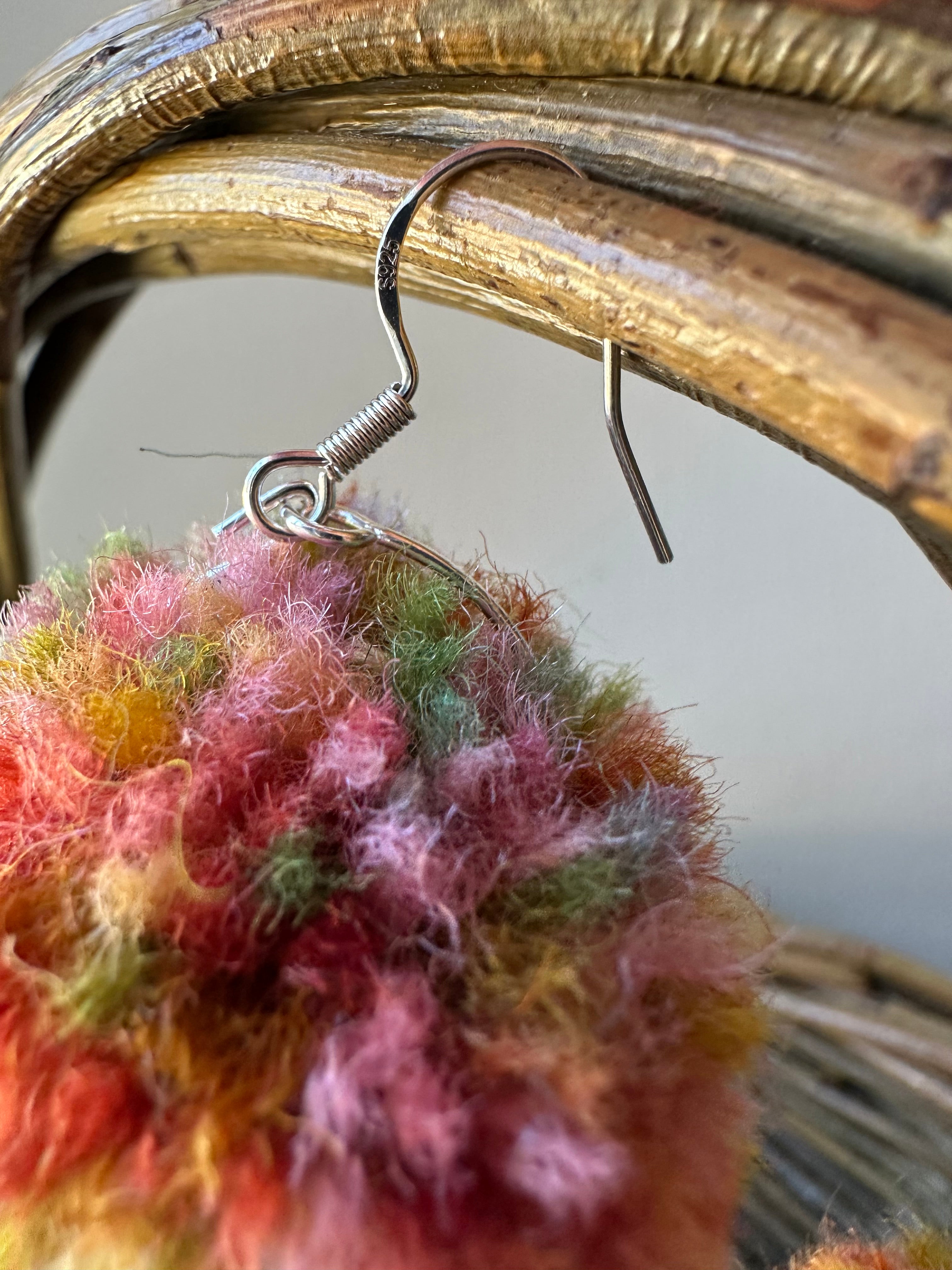‘Autumn at Cotehele’ Painted Yarn Pom-Pom earrings
