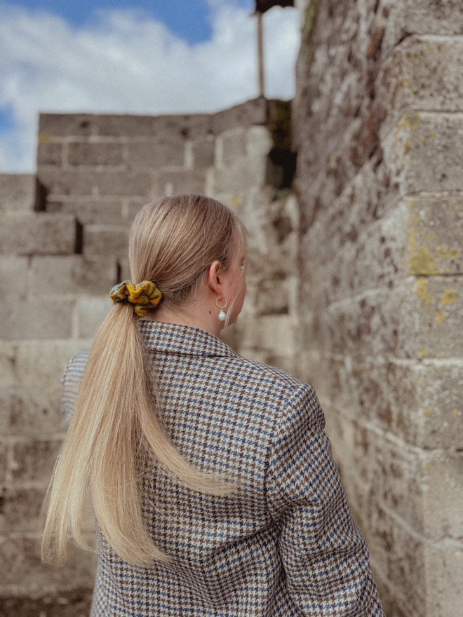 'Spring on the Avenue' Plaid Handwoven British Wool Small Scrunchies