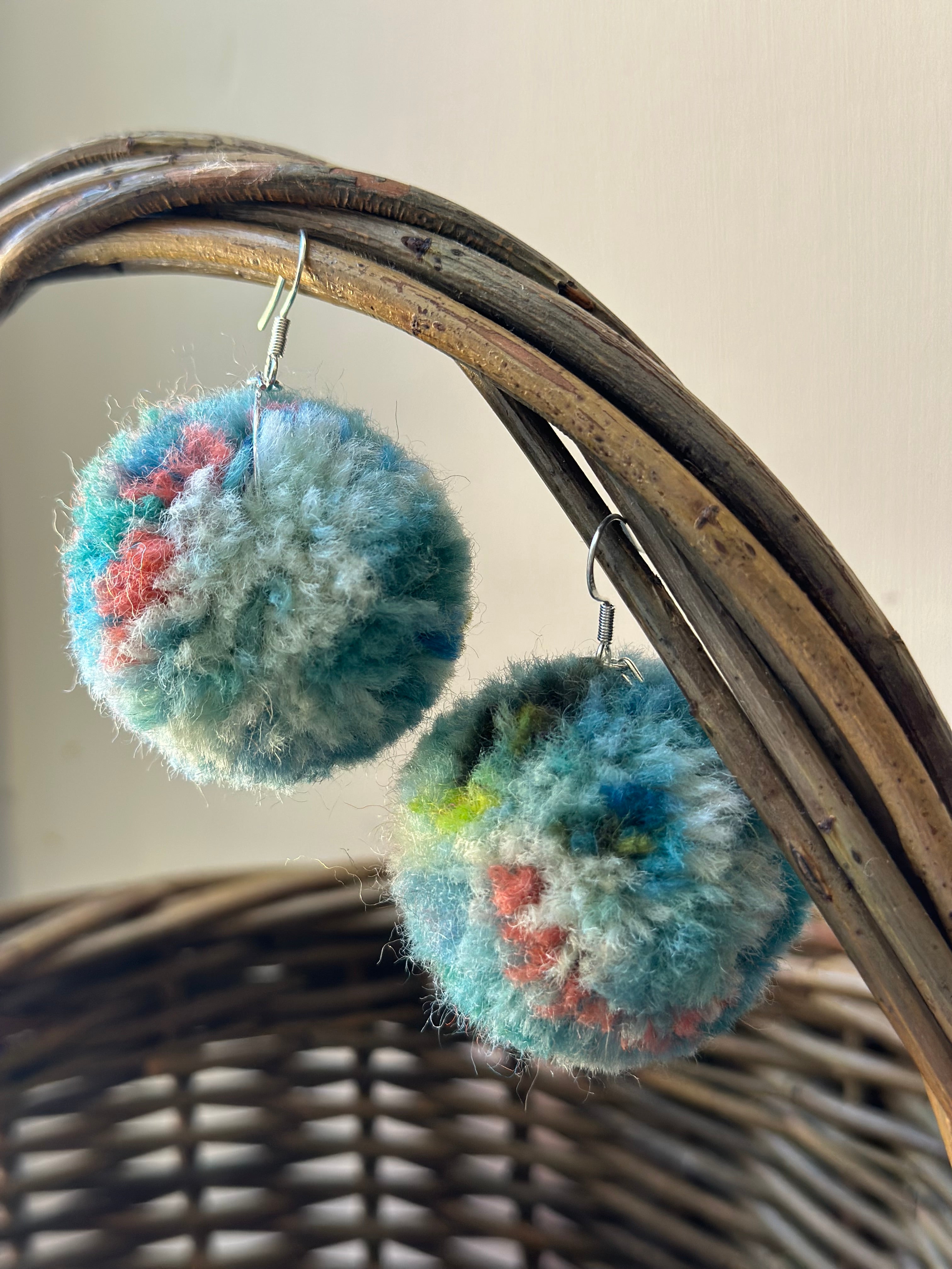 Egyptian Seas Painted British Wool Pom-Pom Earrings