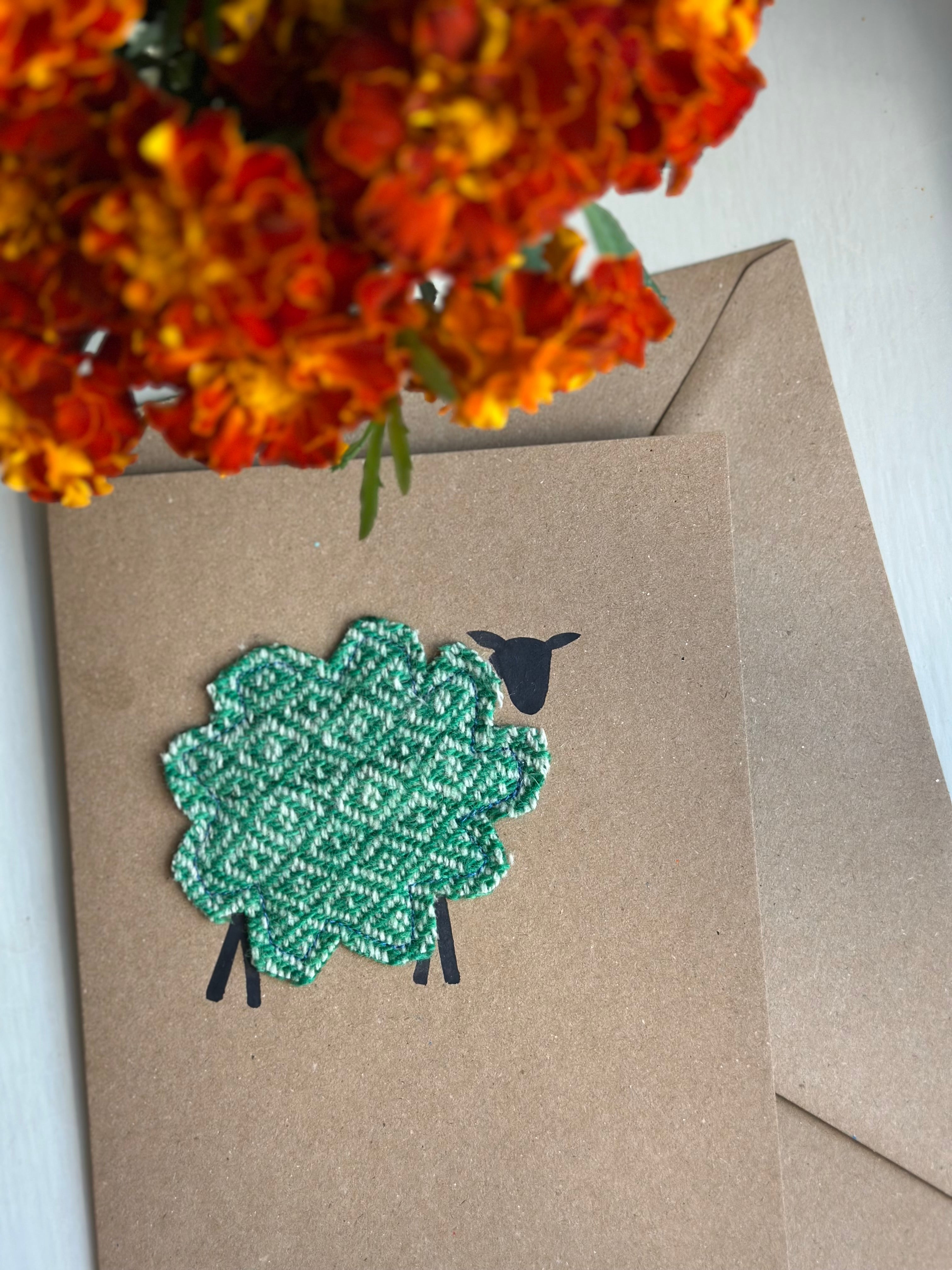 Handmade Sheep Greetings Card With Hand Painted Watercolour Details - Blank Inside