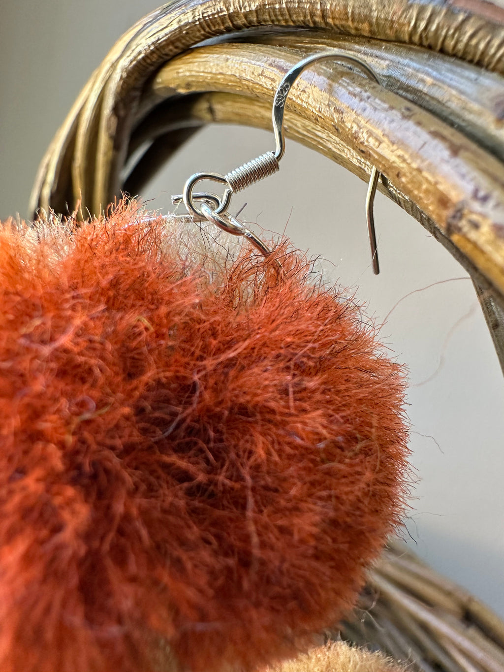 Burnt Orange, Navy & Cream Pom-Pom earrings