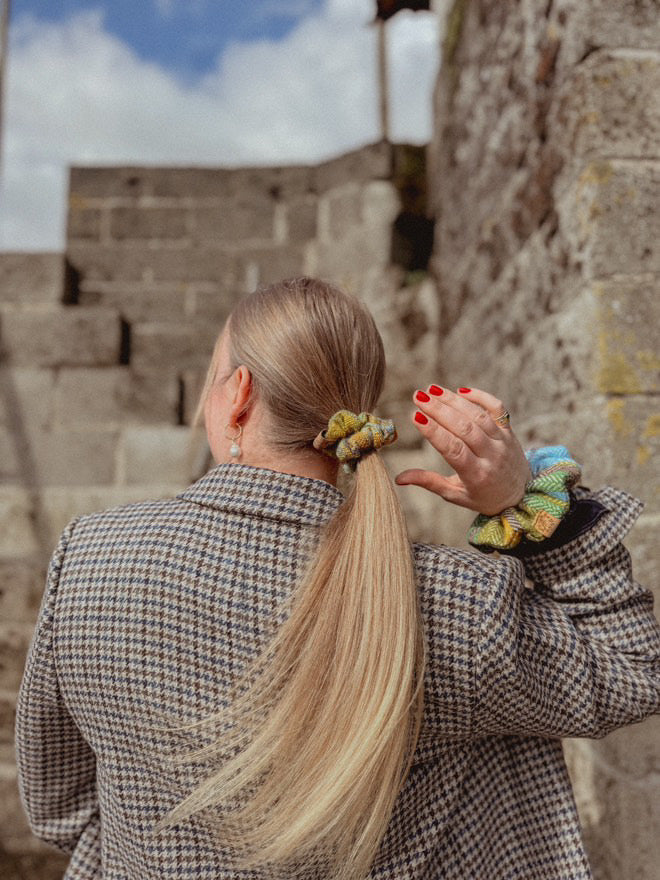 'Spring on the Avenue' Plaid Handwoven British Wool Small Scrunchies