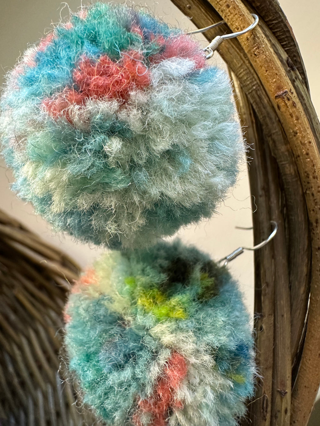 Egyptian Seas Painted British Wool Pom-Pom Earrings
