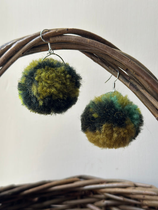 Green Pom-Pom Earrings
