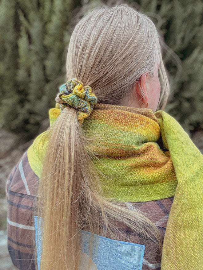 'Spring on the Avenue' Plaid Handwoven British Wool Small Scrunchies