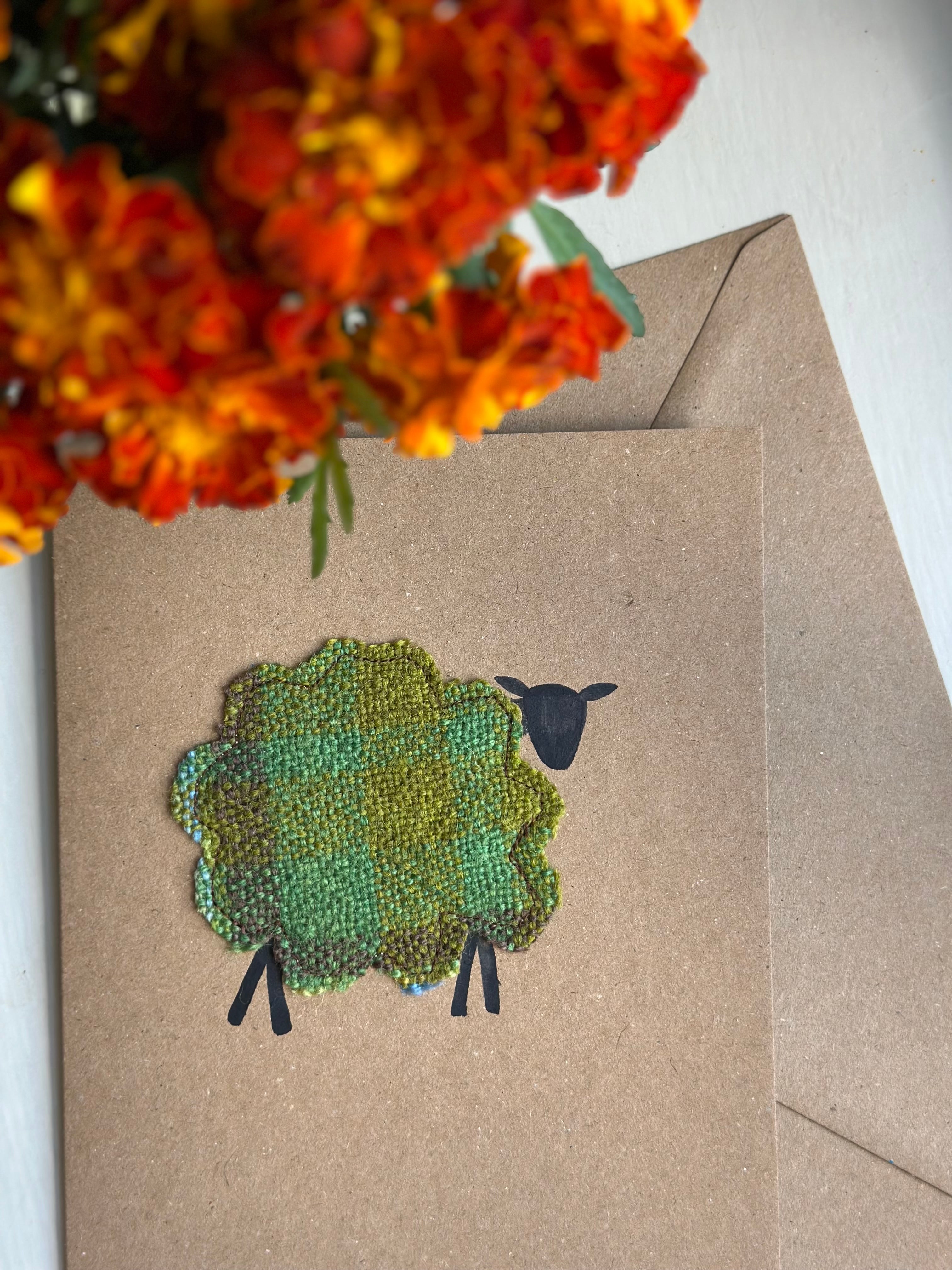 Handmade Sheep Greetings Card With Hand Painted Watercolour Details - Blank Inside
