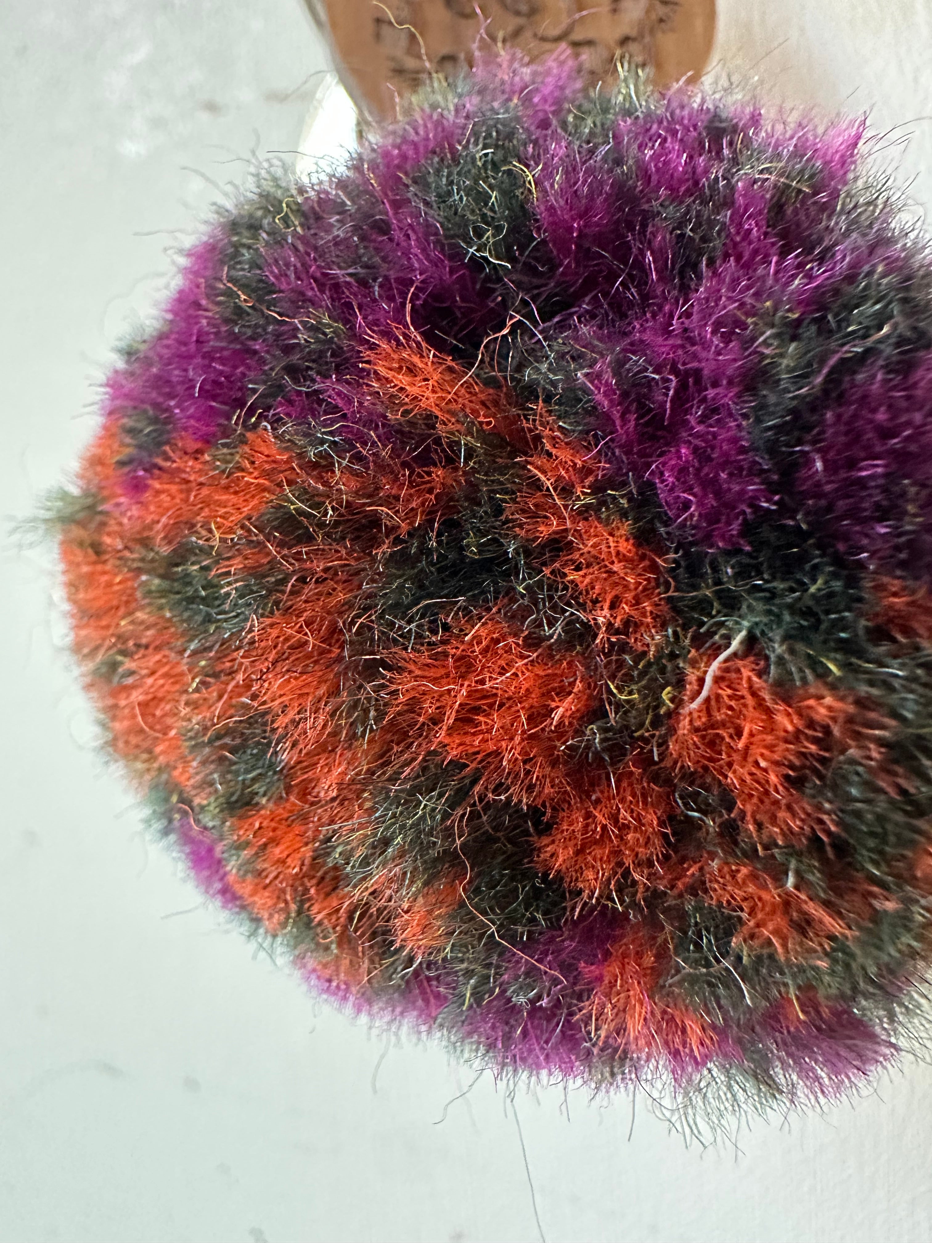 Green, Orange & Purple Pom-Pom Keyring