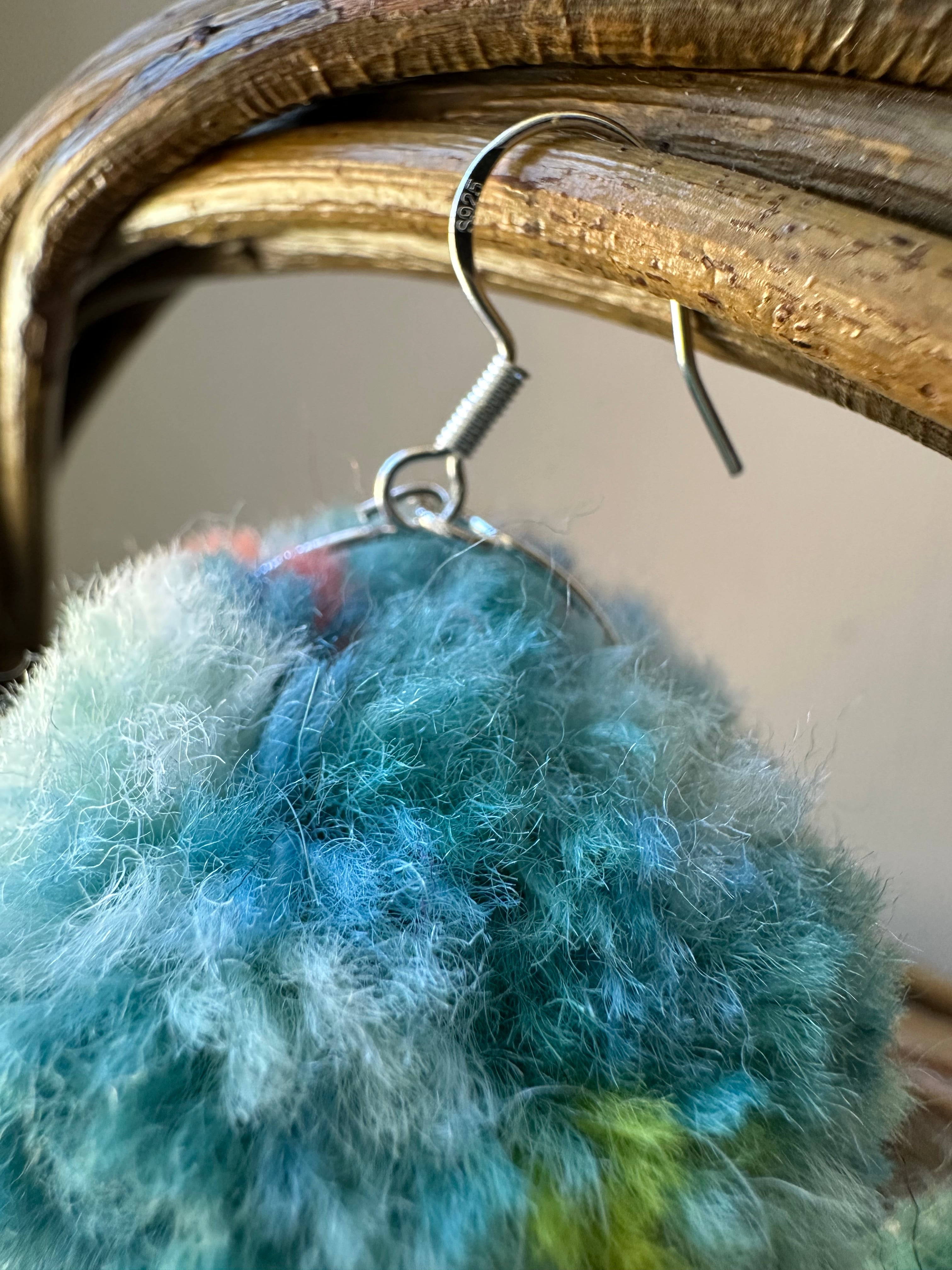 Egyptian Seas Painted British Wool Pom-Pom Earrings