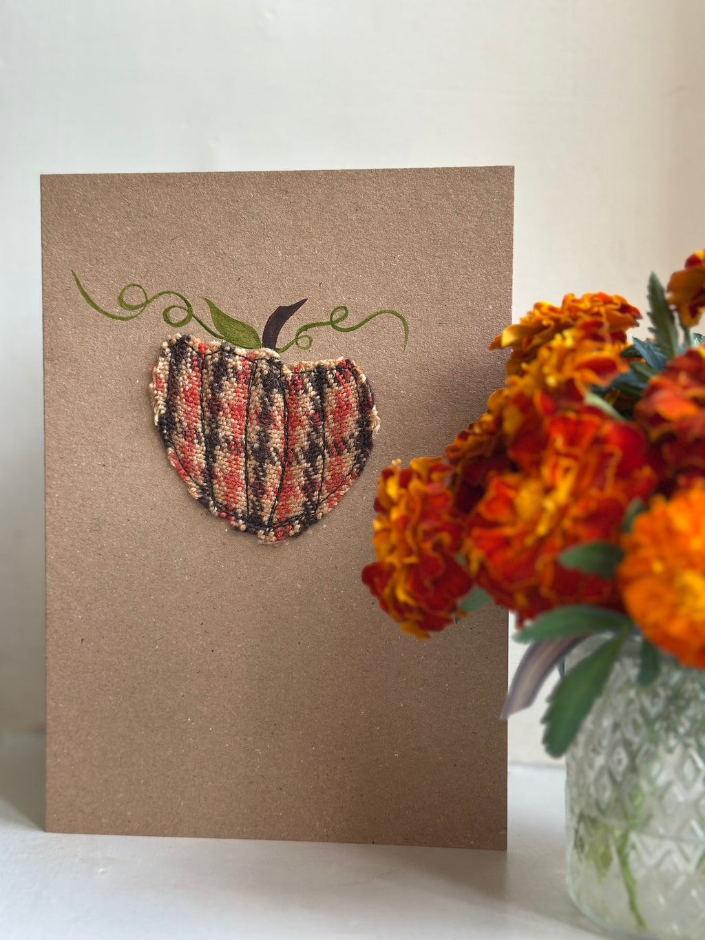 Handmade Pumpkin Greetings Card With Hand Painted Watercolour Details - Blank Inside