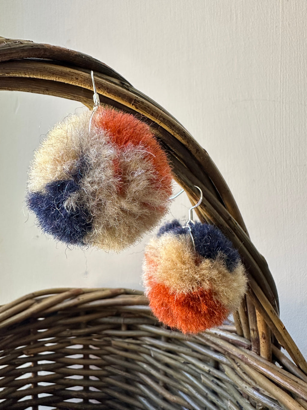 Burnt Orange, Navy & Cream Pom-Pom earrings