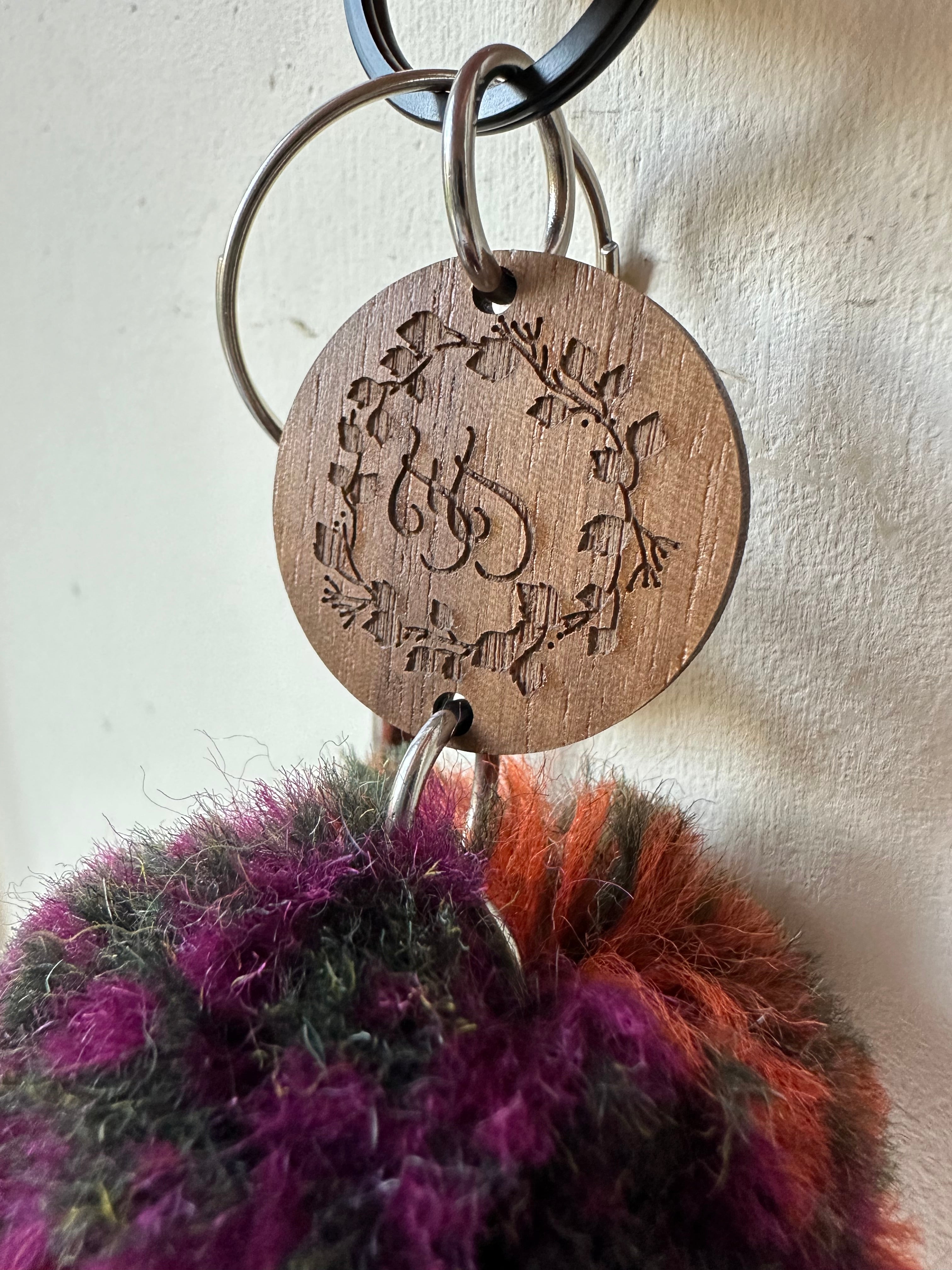 Green, Orange & Purple Pom-Pom Keyring