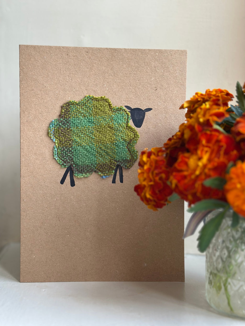 Handmade Sheep Greetings Card With Hand Painted Watercolour Details - Blank Inside