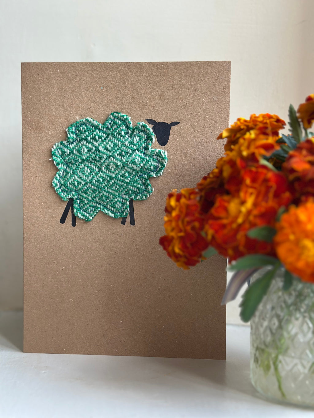 Handmade Sheep Greetings Card With Hand Painted Watercolour Details - Blank Inside