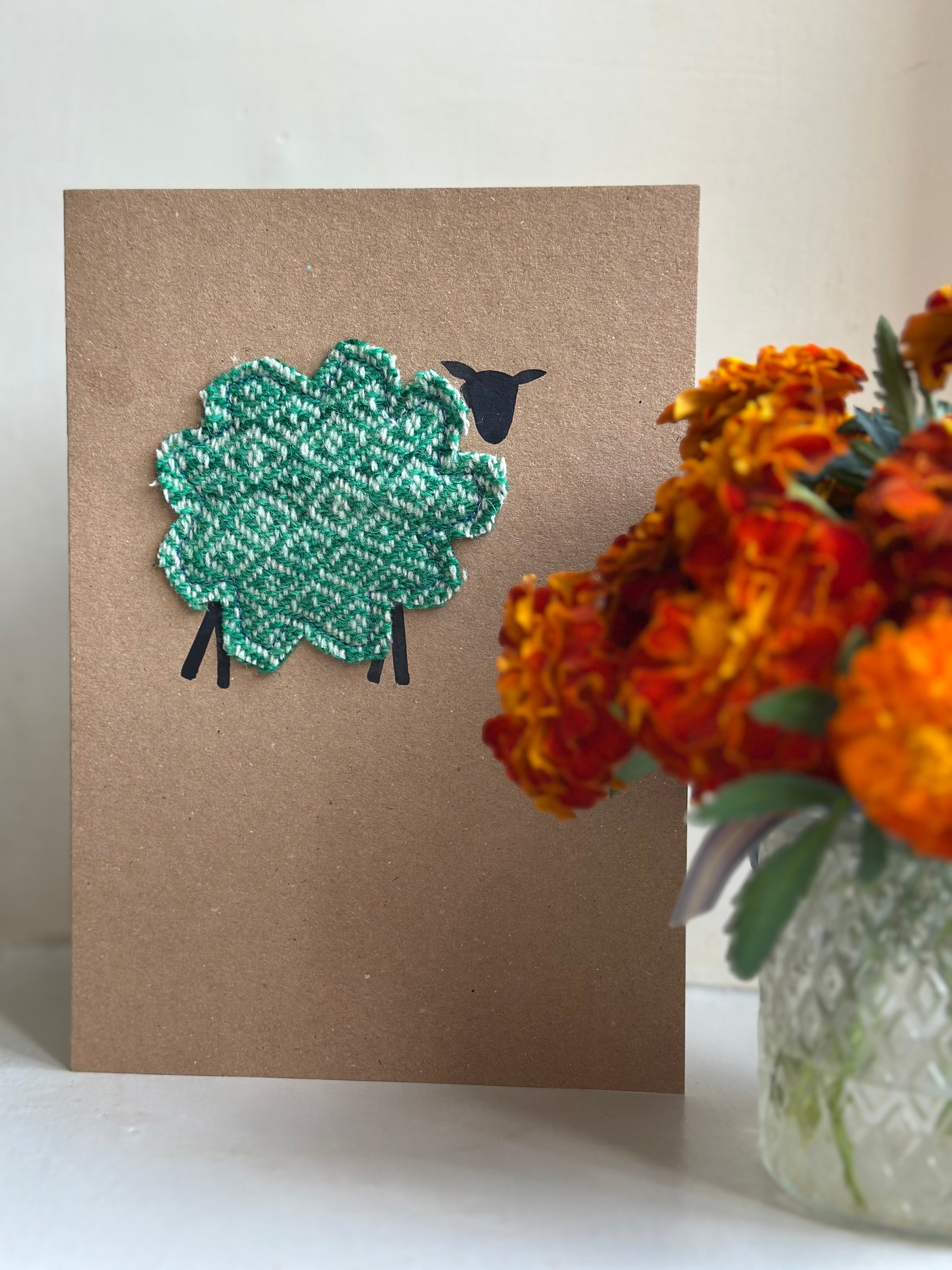 Handmade Sheep Greetings Card With Hand Painted Watercolour Details - Blank Inside