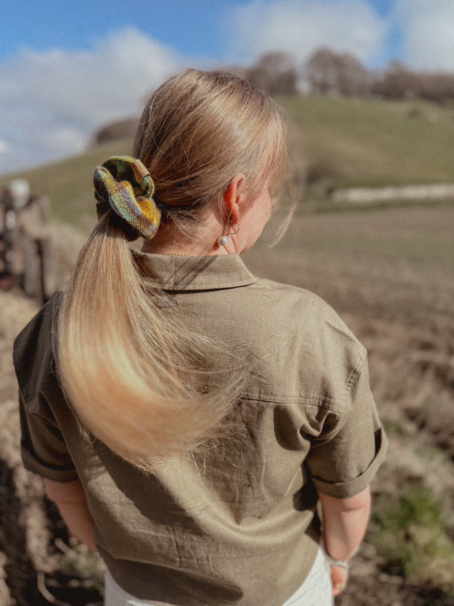 'Spring on the Avenue' Plaid Handwoven British Wool Scrunchies