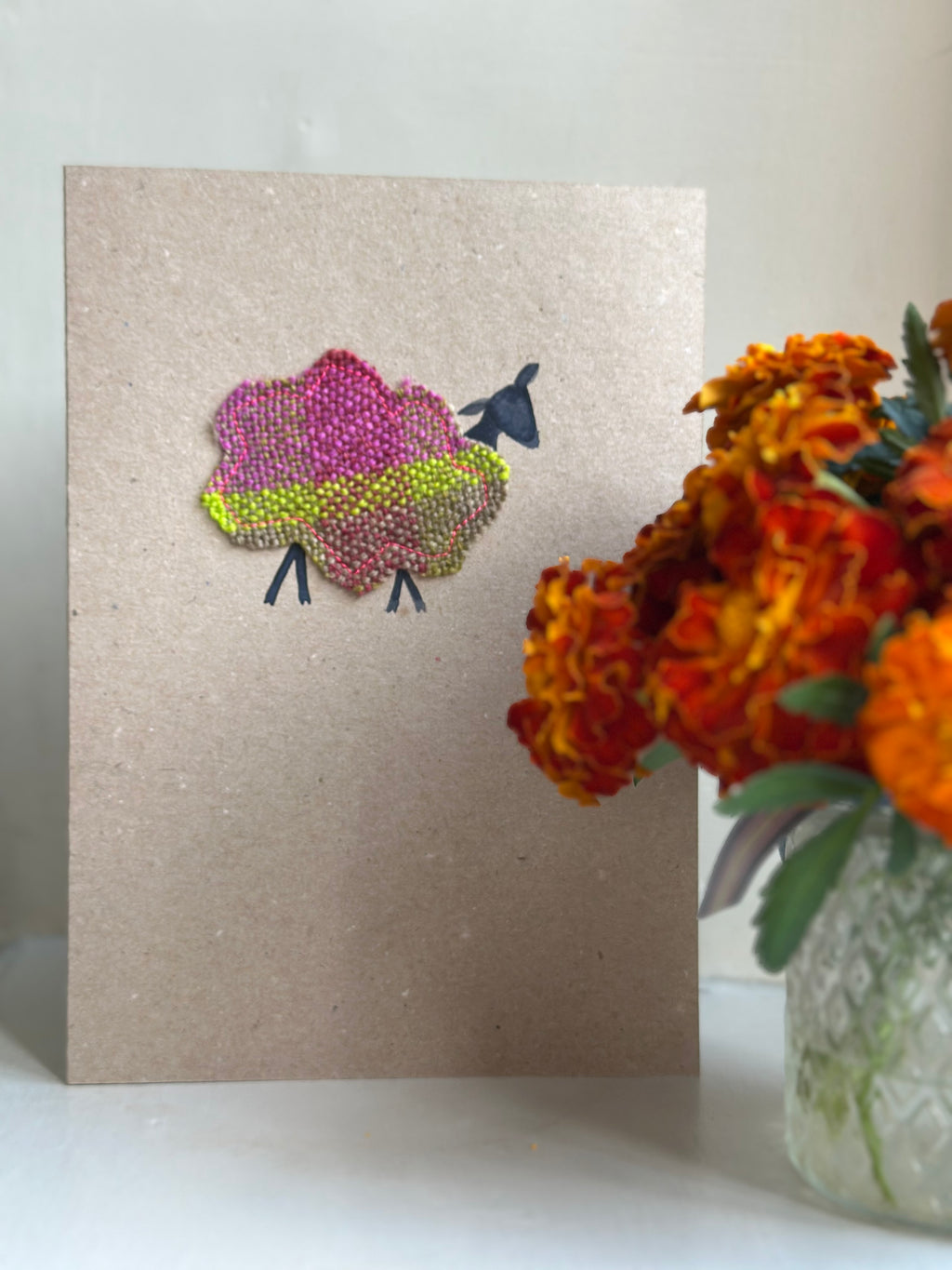 Handmade Sheep Greetings Card With Hand Painted Watercolour Details - Blank Inside