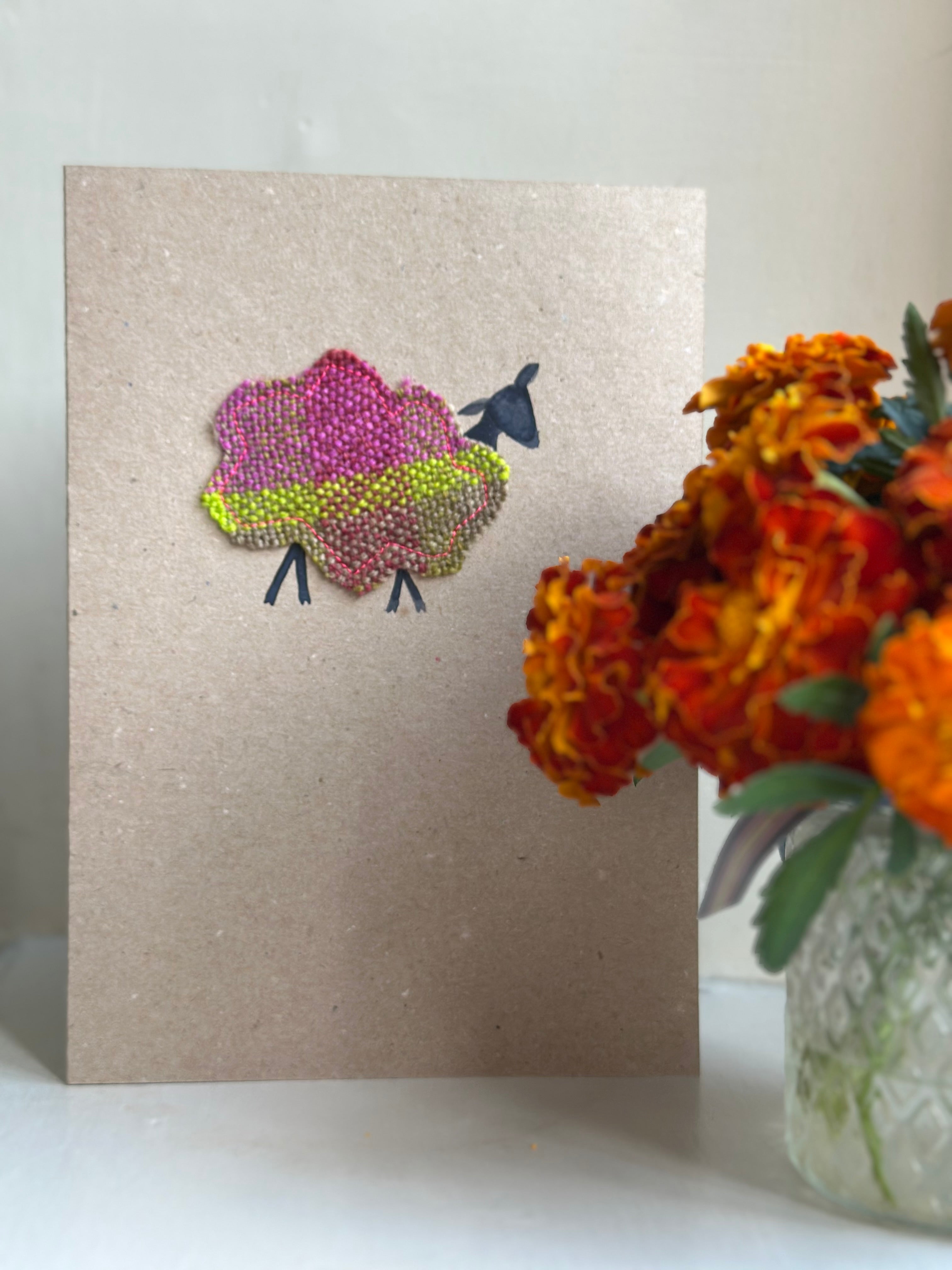 Handmade Sheep Greetings Card With Hand Painted Watercolour Details - Blank Inside