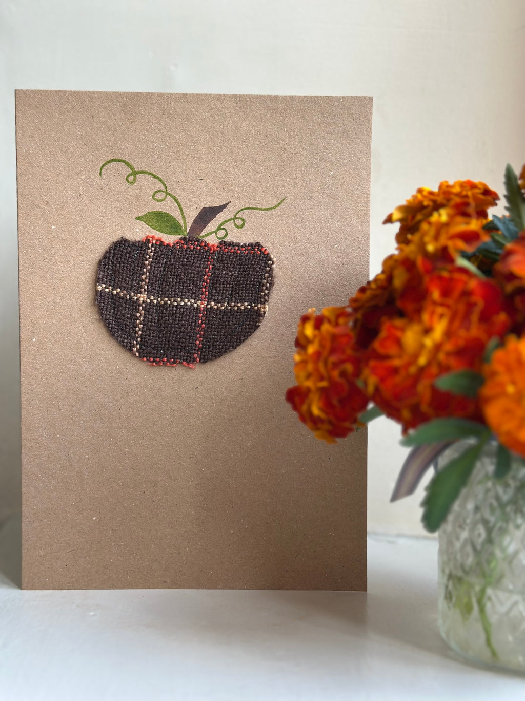 Handmade Pumpkin Greetings Card With Hand Painted Watercolour Details - Blank Inside