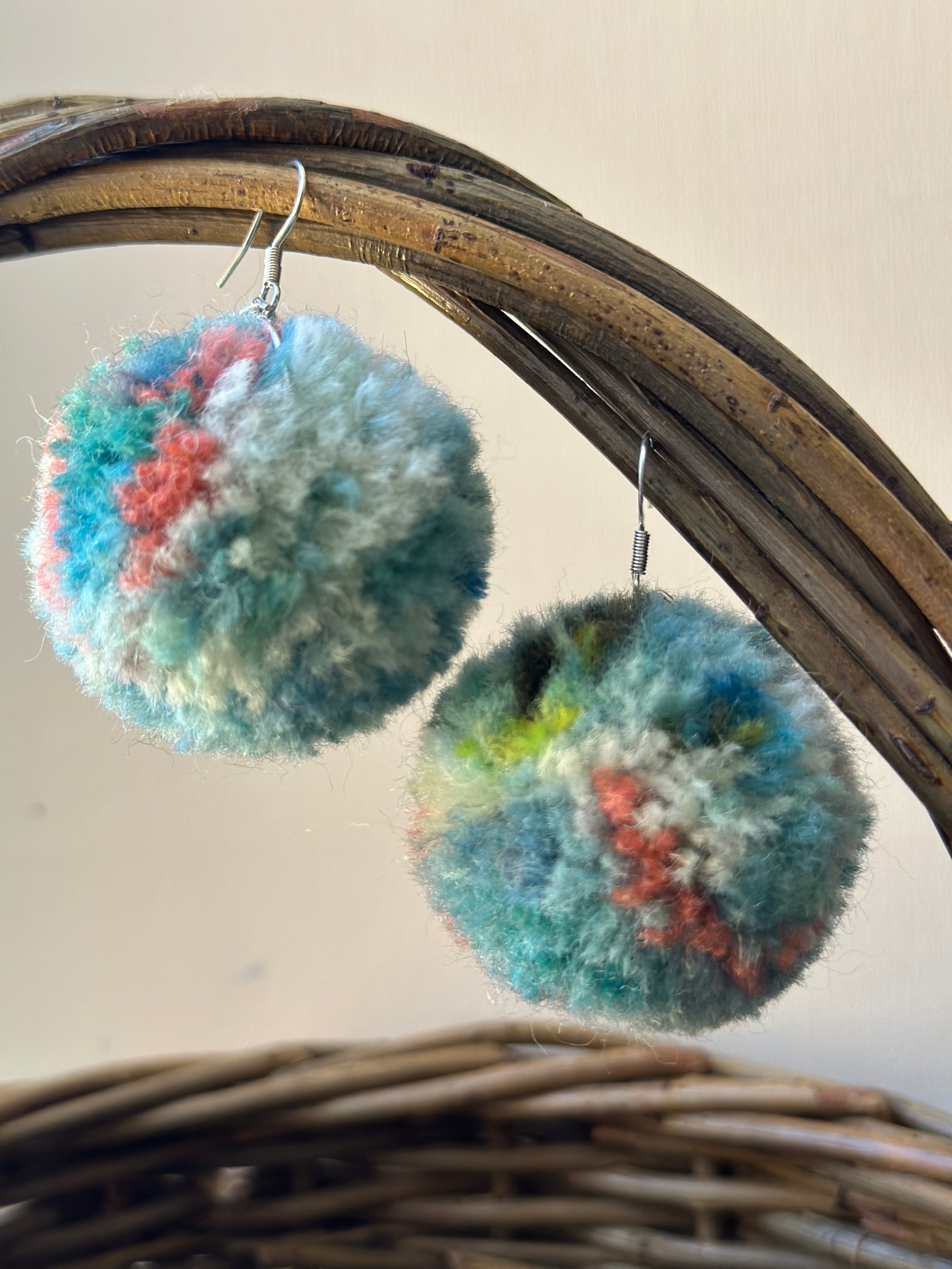 Egyptian Seas Painted British Wool Pom-Pom Earrings