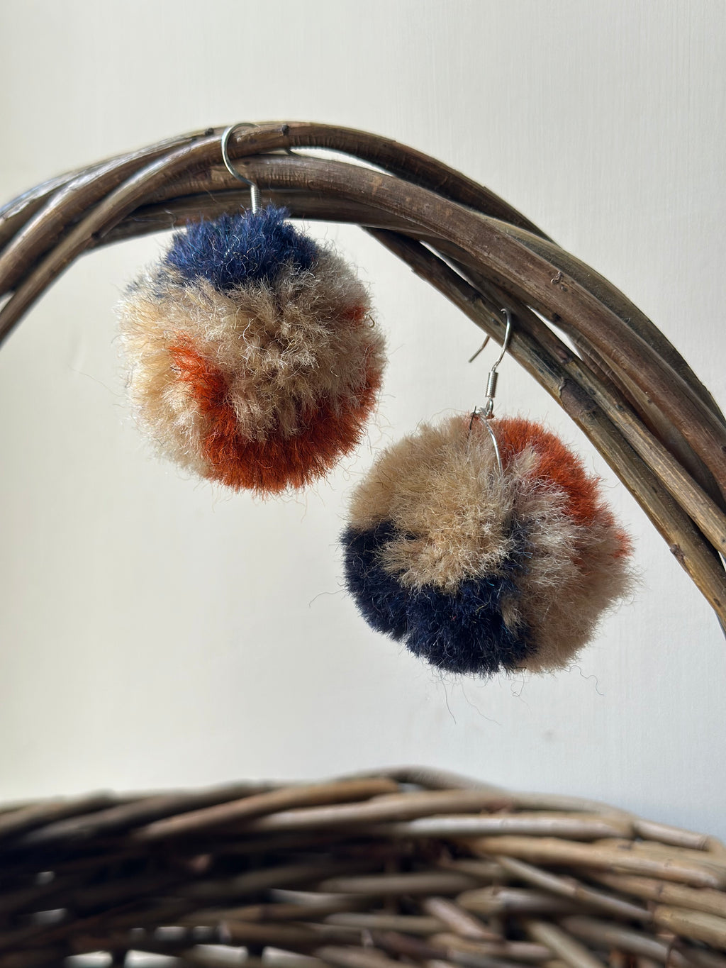Burnt Orange, Navy & Cream Pom-Pom earrings