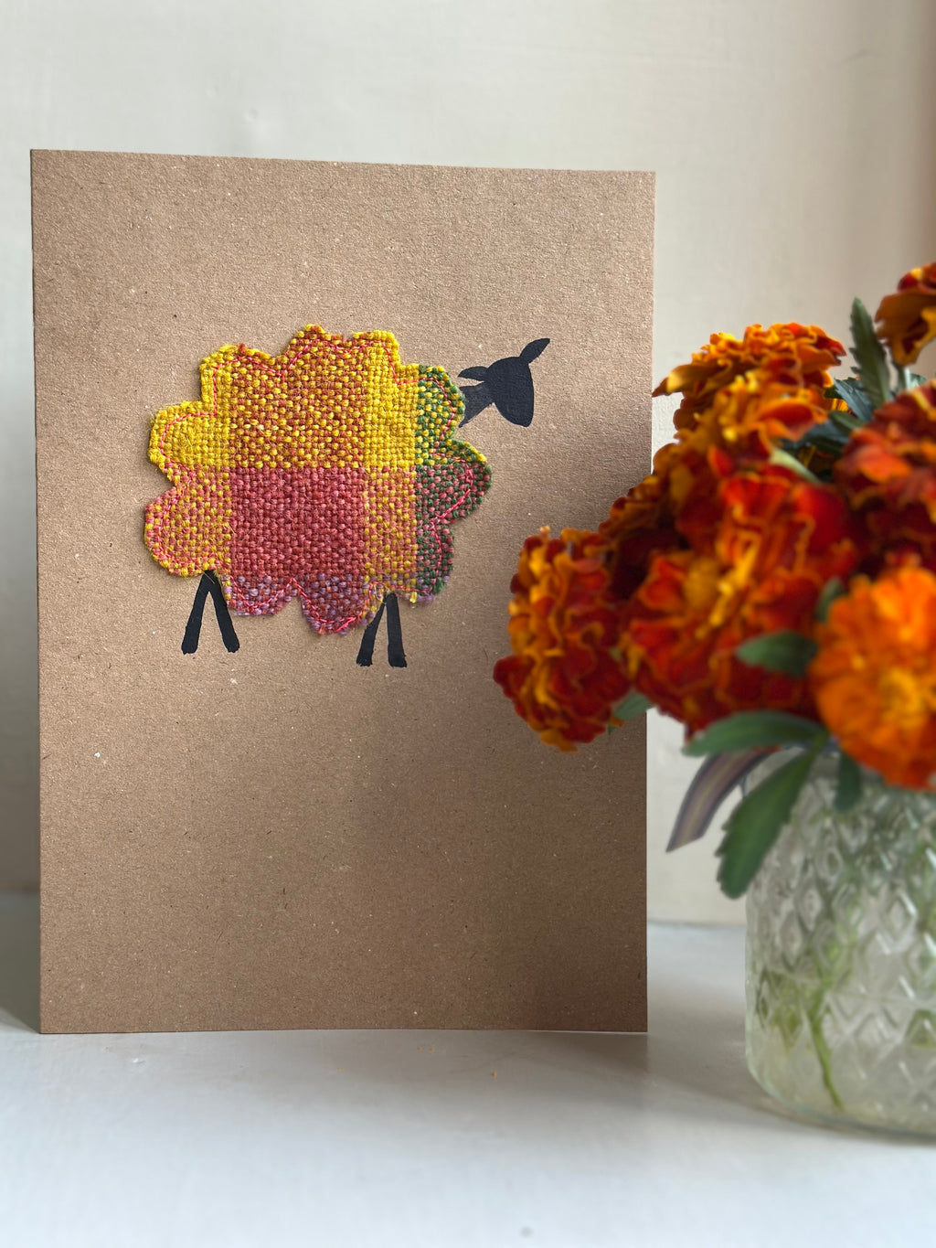 Handmade Sheep Greetings Card With Hand Painted Watercolour Details - Blank Inside