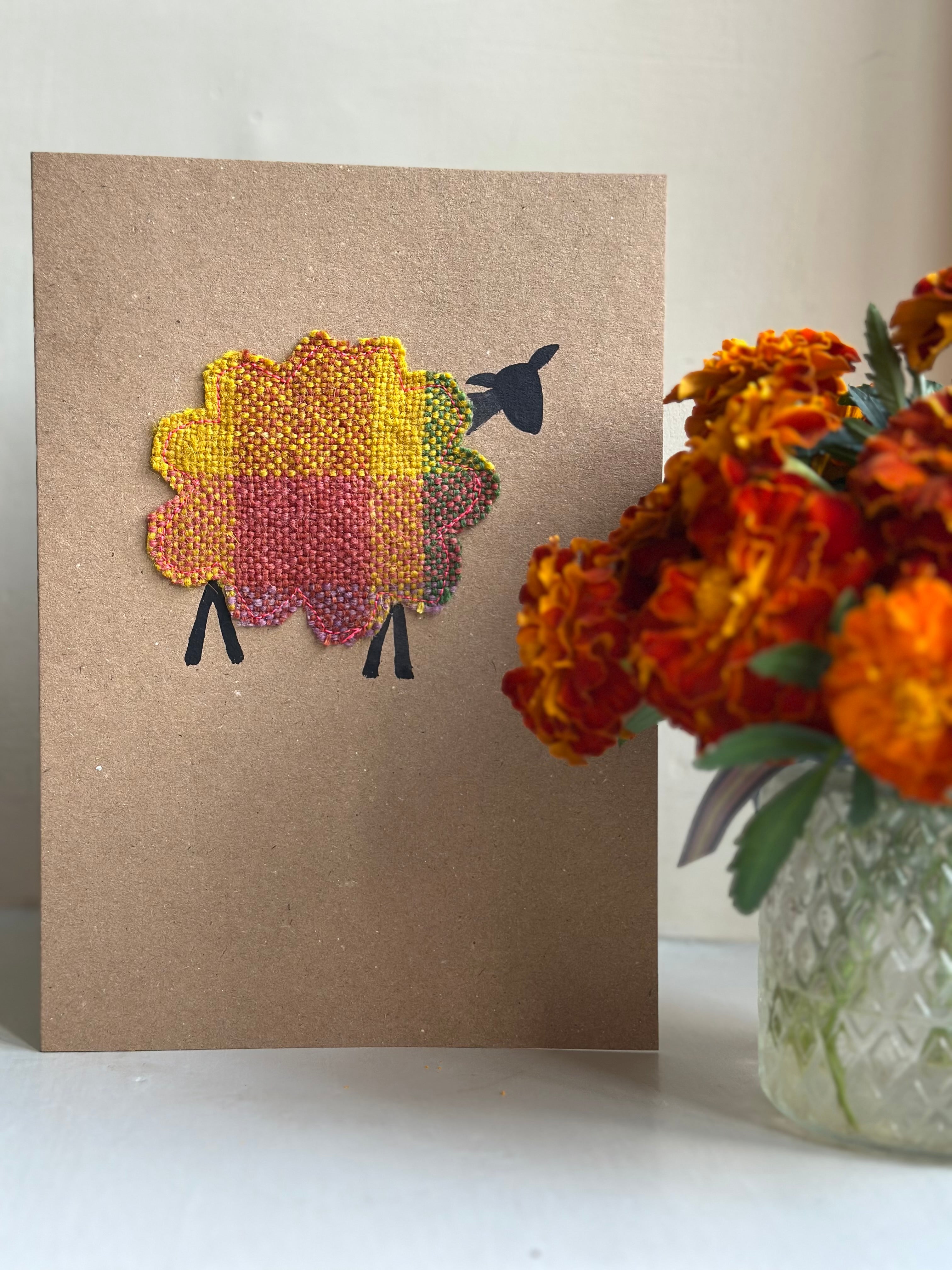 Handmade Sheep Greetings Card With Hand Painted Watercolour Details - Blank Inside