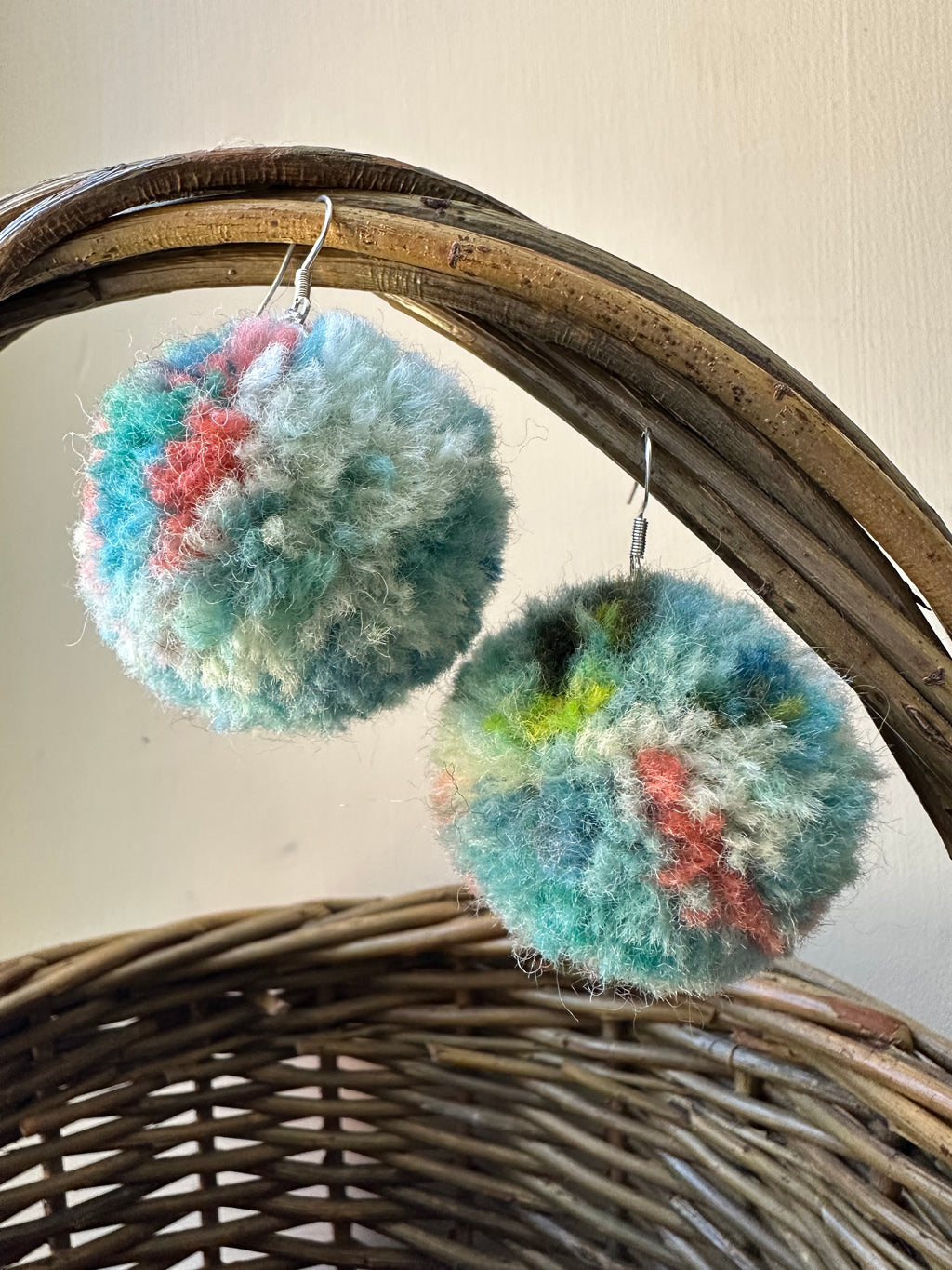 Egyptian Seas Painted British Wool Pom-Pom Earrings