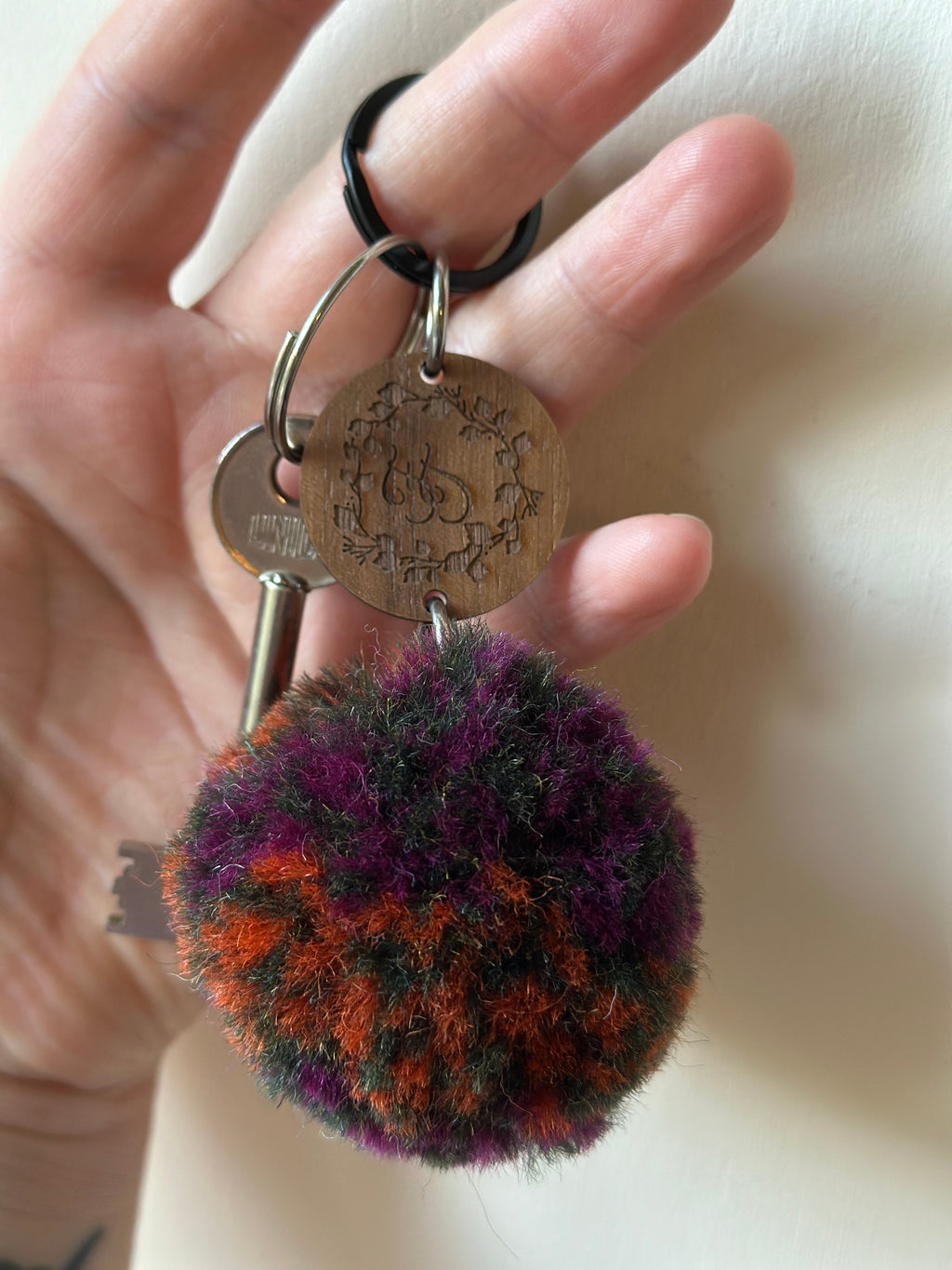 Green, Orange & Purple Pom-Pom Keyring