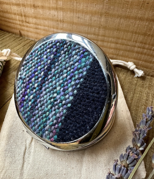 Blue Painted Stripe British Wool Fabric Topped Pocket Mirror