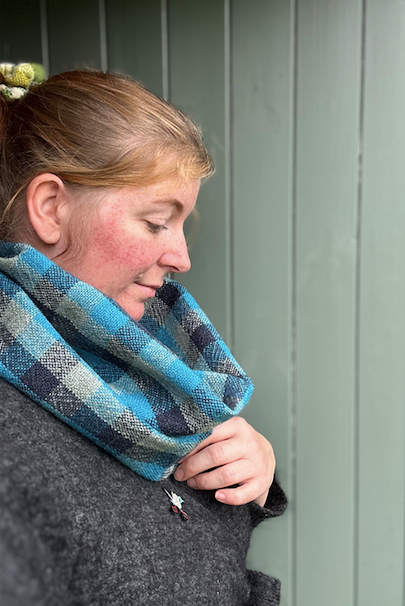 Blue & Grey Check British Wool Cowl