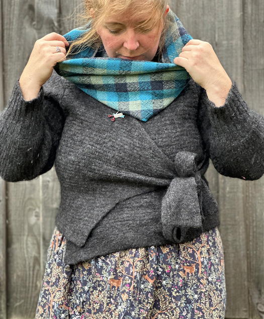 Blue & Grey Check British Wool Cowl