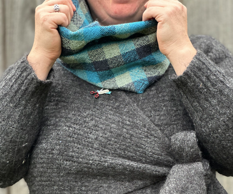 Blue & Grey Check British Wool Cowl