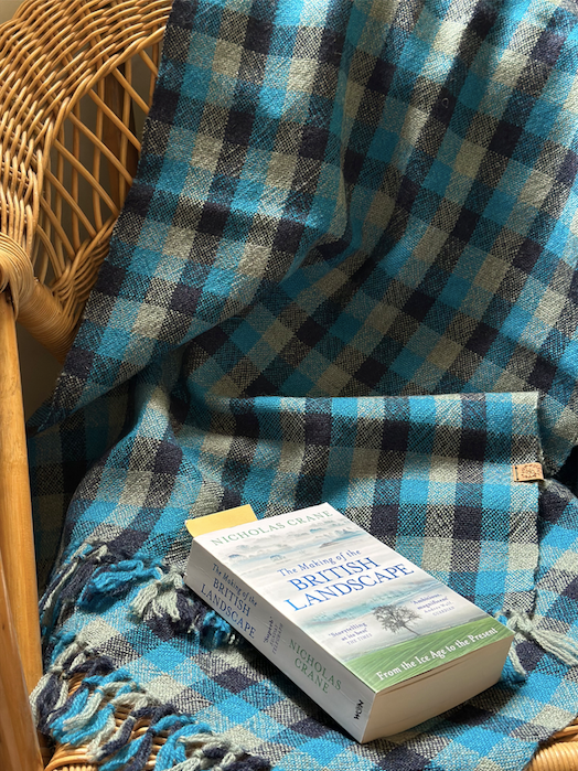 Blue & Grey Check British Wool Shawl