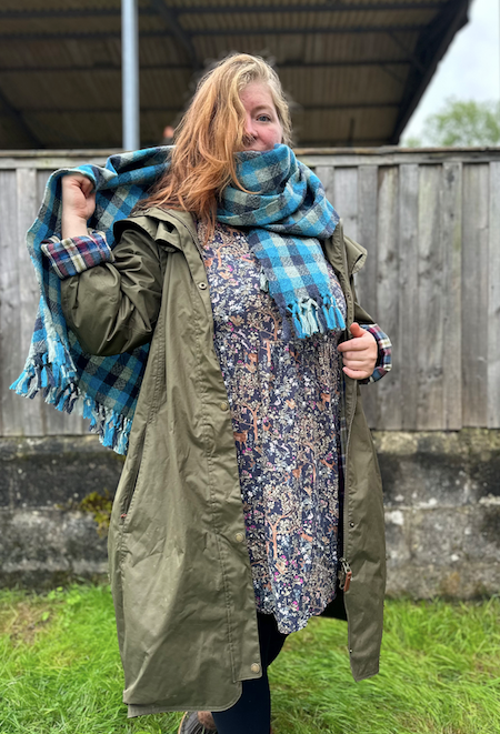 Blue & Grey Check British Wool Shawl