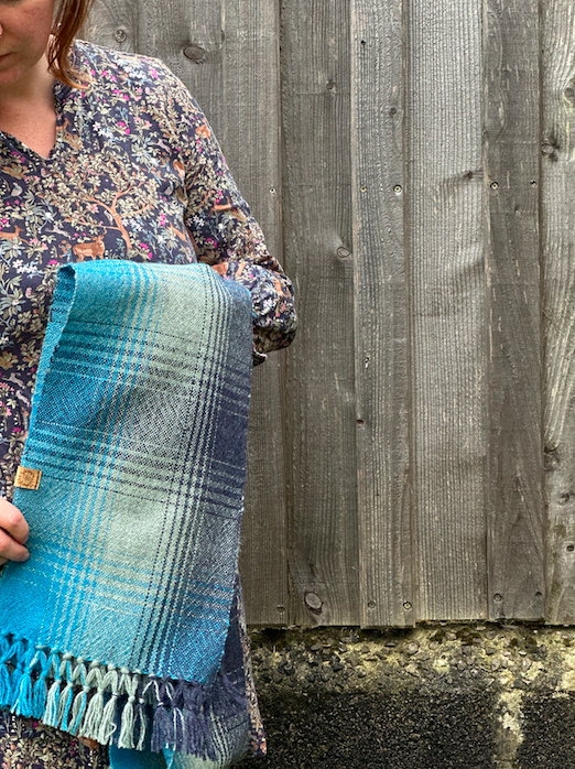 Blue & Grey Graduating Plaid British Wool Scarf