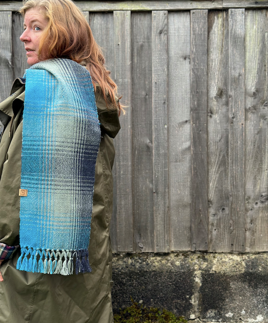 Blue & Grey Graduating Plaid British Wool Scarf