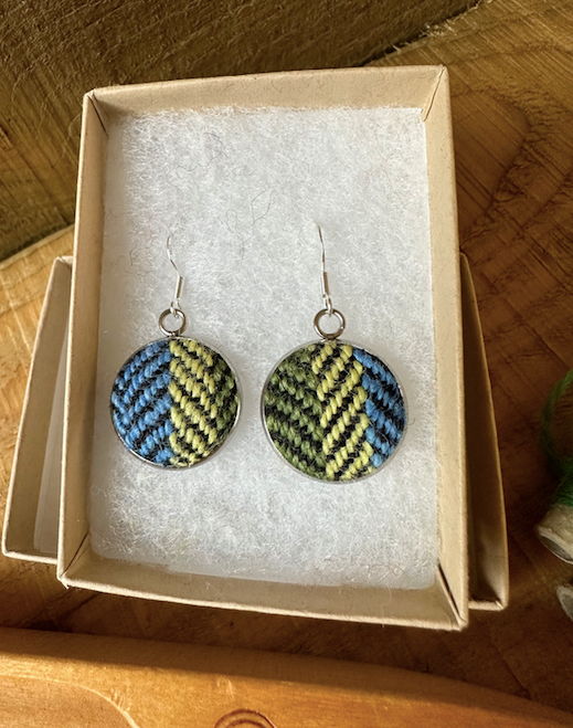Large Green, Yellow & Blue Herringbone Earrings