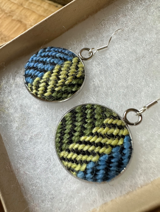 Large Green, Yellow & Blue Herringbone Earrings