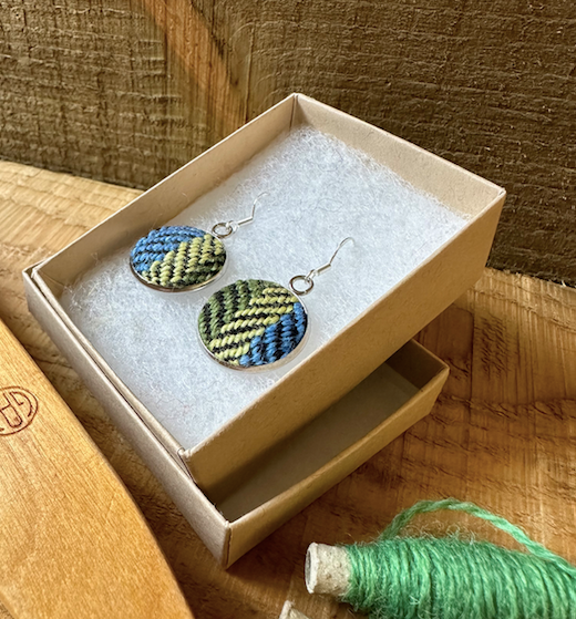 Large Green, Yellow & Blue Herringbone Earrings